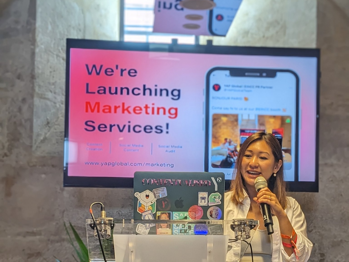 Image of Samantha Yap, Our CEO, launching our marketing service at EthCC[6]